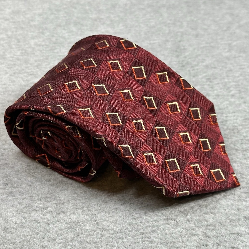 Mark Pendleton for Nordstrom Burgundy Silk Tie Made in Italy Geometric 58x3.6"